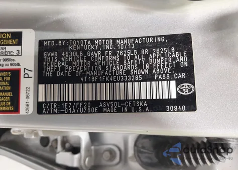 2014 Toyota Camry Se from USA, damaged, VIN 4T1BF1FK4EU333285